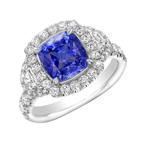 Bague Halo Demi Lune & Diamant Rond Saphir Pierre Gemme Bijoux 4 Carats - HarryChadEnt.FR