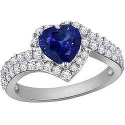 Bague Halo Diamant 4.50 Carats Coeur Saphir Bleu Double Tige