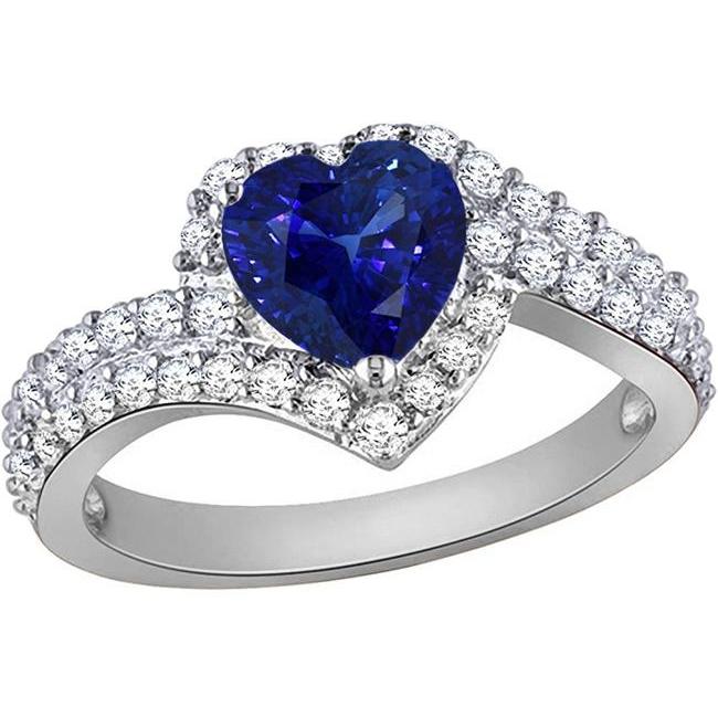 Bague Halo Diamant 4.50 Carats Coeur Saphir Bleu Double Tige - HarryChadEnt.FR