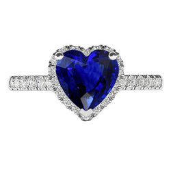 Bague Halo Diamant Coeur Saphir Bleu 3.50 Carats Bijoux Or Blanc