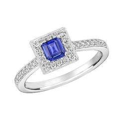 Bague Halo Diamant Emeraude Bleu Saphir 3 Carats Or Blanc 14K