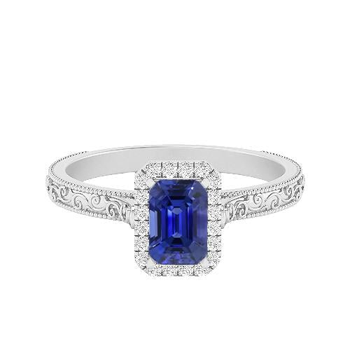 Bague Halo Diamant Femme 2 Carats Saphir Srilankais Filigrane Or - HarryChadEnt.FR