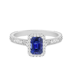 Bague Halo Diamant Femme 2 Carats Saphir Srilankais Filigrane Or