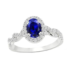 Bague Halo Diamant Femme Or Blanc 4.50 Carats Saphir Bleu Bijoux