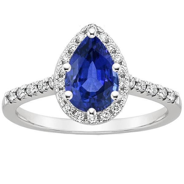 Bague Halo Diamant Femme Poire Saphir Bleu & Accents 5.25 Carats - HarryChadEnt.FR