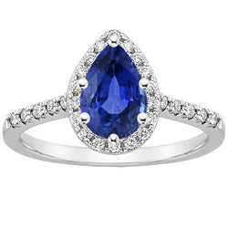 Bague Halo Diamant Femme Poire Saphir Bleu & Accents 5.25 Carats