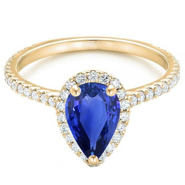 Bague Halo Diamant Femme Poire Saphir Sri Lankais 5 Carats - HarryChadEnt.FR