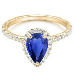Bague Halo Diamant Femme Poire Saphir Sri Lankais 5 Carats