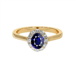 Bague Halo Diamant Femme Saphir Bleu Ovale Naturel 7.50 Carats