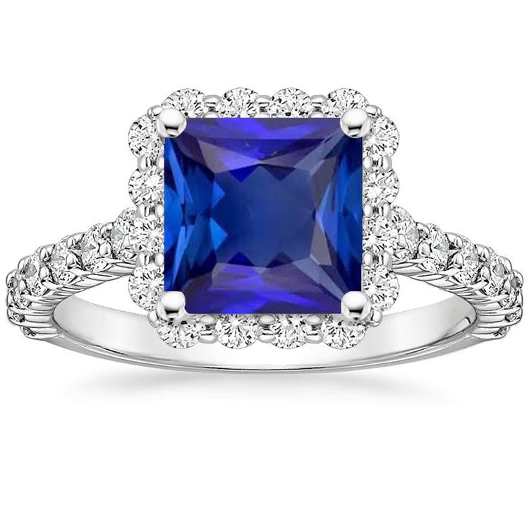 Bague Halo Diamant Femme Saphir Ceylan & Accents 6.50 Carats - HarryChadEnt.FR