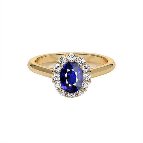 Bague Halo Diamant Or Jaune Ovale Ceylan Saphir 5.25 Carats - HarryChadEnt.FR