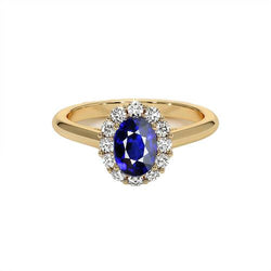 Bague Halo Diamant Or Jaune Ovale Ceylan Saphir 5.25 Carats
