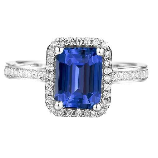 Bague Halo Diamant Rond Avec Accents Saphir Bleu Naturel 4 Carats - HarryChadEnt.FR