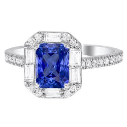 Bague Halo Diamant Rond & Baguette 3.50 Carats Saphir Forme Radiant