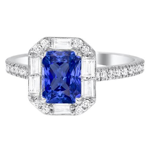 Bague Halo Diamant Rond & Baguette 3.50 Carats Saphir Forme Radiant - HarryChadEnt.FR