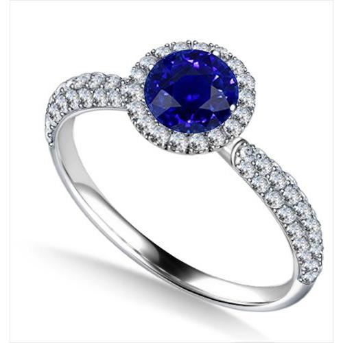 Bague Halo Diamant Rond Ceylan Saphir Double Pavé Accents 3 Carats - HarryChadEnt.FR