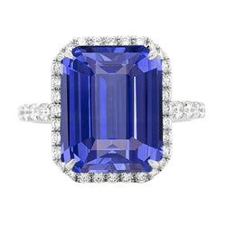 Bague Halo Diamant Rond Emeraude Saphir Naturel 4.50 Carats Accentué