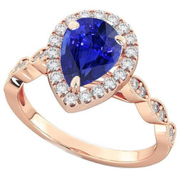 Bague Halo Diamant Rond Poire Saphir Sri Lankais 5 Carats
