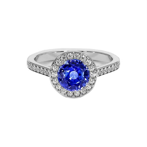 Bague Halo Diamant Rond Saphir Ceylan 4 Carats Accents Or Blanc - HarryChadEnt.FR