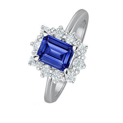 Bague Halo Diamant Rond Style Fleur Saphir Bleu Émeraude 4.50 Carats