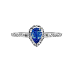Bague Halo Diamant Saphir Bleu Poire 4.50 Carats Or Véritable Neuf