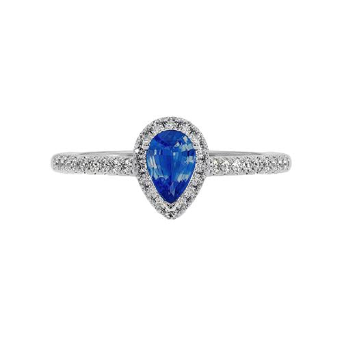 Bague Halo Diamant Saphir Bleu Poire 4.50 Carats Or Véritable Neuf - HarryChadEnt.FR