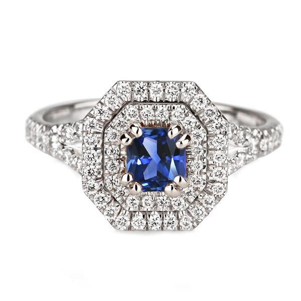 Bague Halo Diamant Saphir Asscher Cut Or Split Tige 3.50 Carats - HarryChadEnt.FR