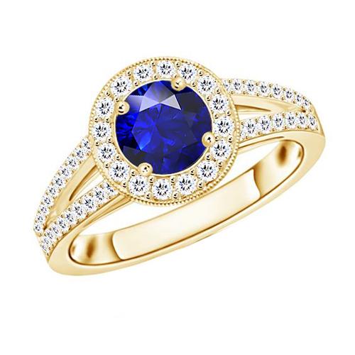 Bague Halo Diamant Style Antique 3 Carats Bijoux Saphir Bleu Rond - HarryChadEnt.FR