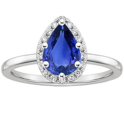 Bague Halo Diamant Style Larme Poire Saphir Sri Lankais 4 Carats