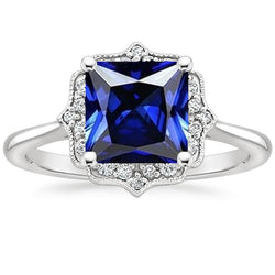 Bague Halo Diamant Style Vintage Ceylan Saphir Pierre Précieuse Or 6 Carats