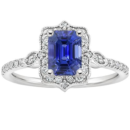 Bague Halo Diamant Style Vintage Saphir Bleu Émeraude 4 Carats - HarryChadEnt.FR
