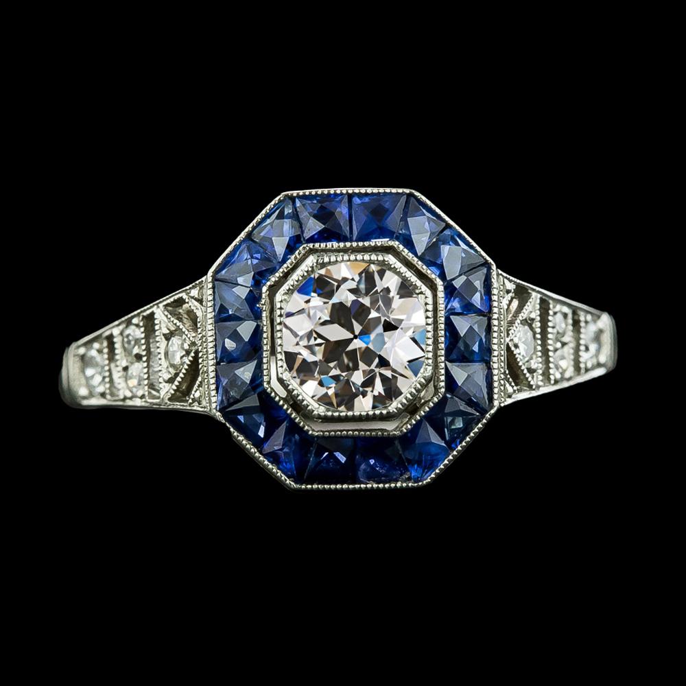 Bague Halo Diamant Taille Ancienne Pierres Précieuses Saphirs Ceylan 3 Carats Millgrain - HarryChadEnt.FR