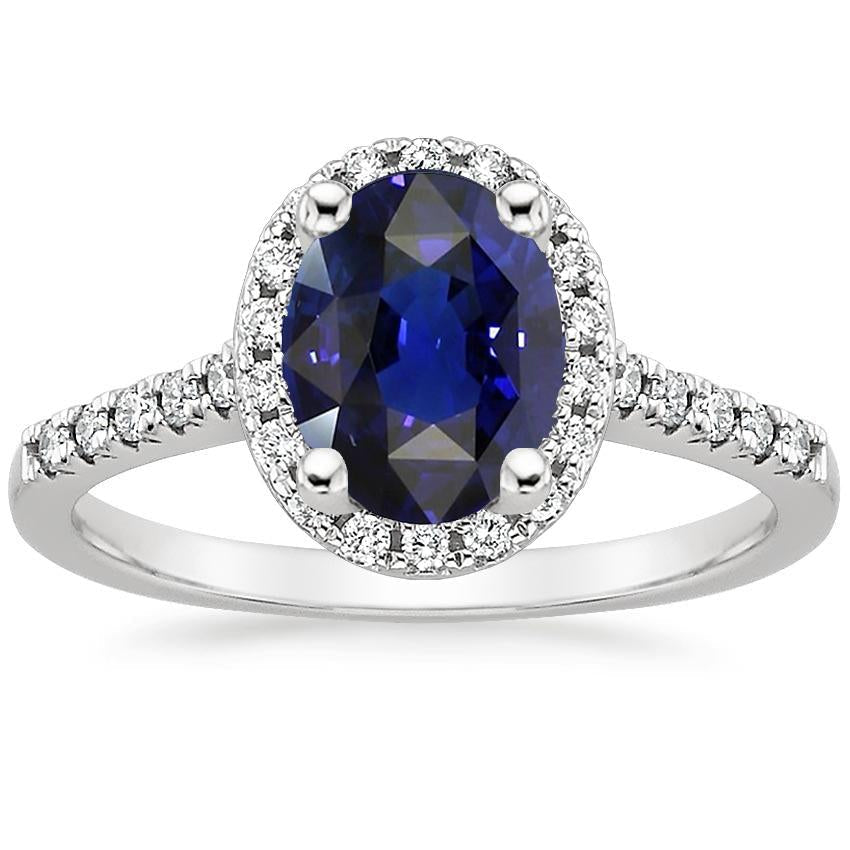 Bague Halo Diamant Taille Ovale Saphir Sri Lankais 4 Carats - HarryChadEnt.FR