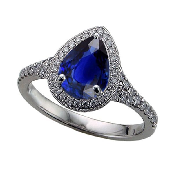 Bague Halo Diamant Taille Poire Saphir Bleu Style Antique 3.50 Carats - HarryChadEnt.FR