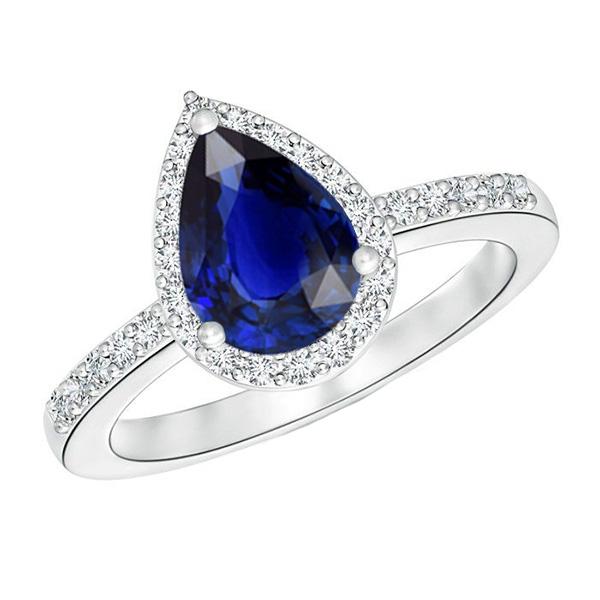 Bague Halo Diamant Taille Poire Saphir Sri Lankais 3.75 Carats - HarryChadEnt.FR