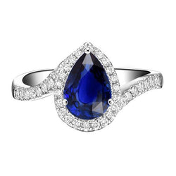 Bague Halo Diamant Tension Style Poire Saphir Bleu 4 Carats
