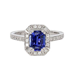 Bague Halo Diamant émeraudeSaphir Sri Lankais 3 Carats