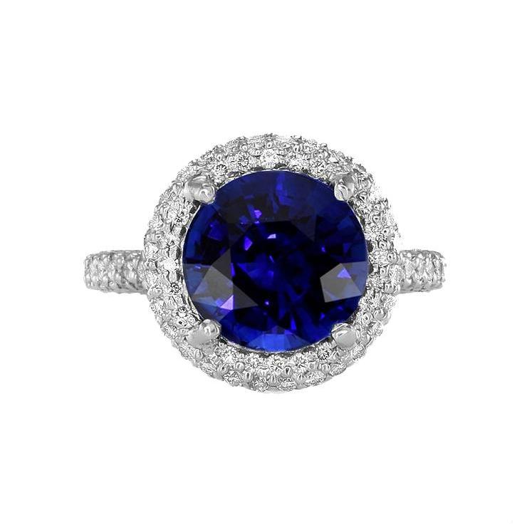 Bague Halo Diamant pour Femme 4.50 Carats Bijoux en Or Saphir Bleu Foncé - HarryChadEnt.FR