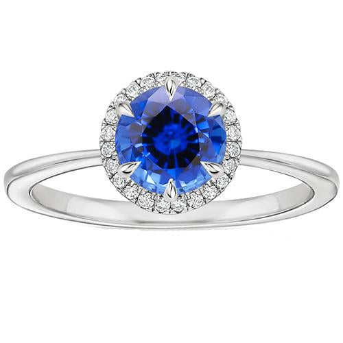 Bague Halo Diamants Or Blanc Saphir de Ceylan serti griffes 2.50 Carats - HarryChadEnt.FR