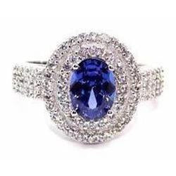 Bague Halo Diamants Tanzanite Bleue 5.25 Ct Or Blanc 14K - HarryChadEnt.FR