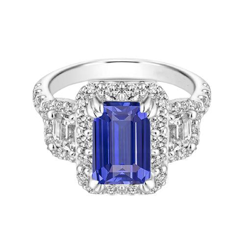 Bague Halo Emerald Diamond & Ceylan Sapphire 3.50 Carats Avec Accents - HarryChadEnt.FR