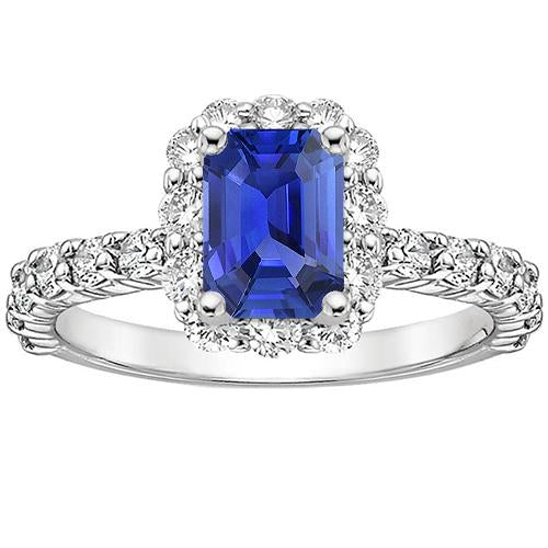 Bague Halo Emeraude Saphir du Sri Lanka & Diamant 4.25 Carats - HarryChadEnt.FR