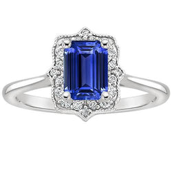 Bague Halo Emeraude Sri Lanka Saphir & Diamant 4 Carats Style Fleur