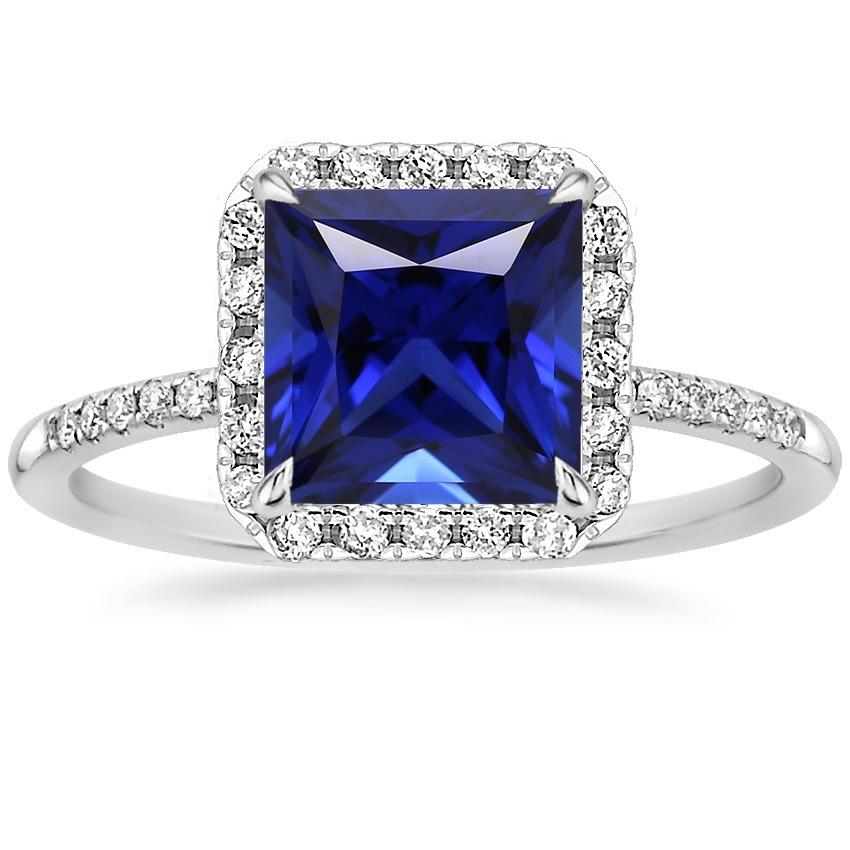 Bague Halo Femme Princesse Saphir Bleu Avec Pavé De Diamants 5.50 Carats - HarryChadEnt.FR