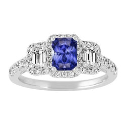 Bague Halo Femme Ronde Emeraude Diamants Saphir Bleu Naturel 3 Carats