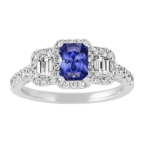 Bague Halo Femme Ronde Emeraude Diamants Saphir Bleu Naturel 3 Carats - HarryChadEnt.FR