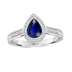 Bague Halo Femme Saphir Bleu Foncé & Accents de Diamants Ronds 3 Carats