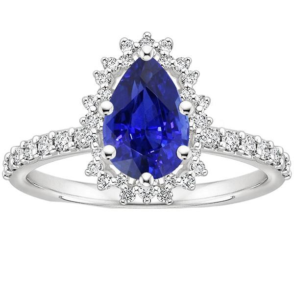 Bague Halo Femme Style Fleur Poire Saphir Ceylan & Diamants 5 Carats - HarryChadEnt.FR