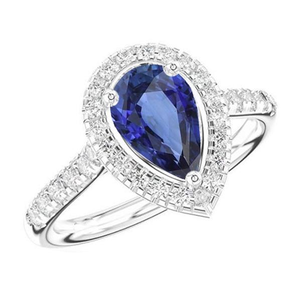 Bague Halo Forme Poire Saphir Bleu & Diamants 4 Carats - HarryChadEnt.FR