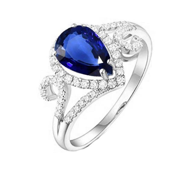 Bague Halo Gemstone Blue Saphir & Diamants 3.50 Carats Femme Bijoux - HarryChadEnt.FR